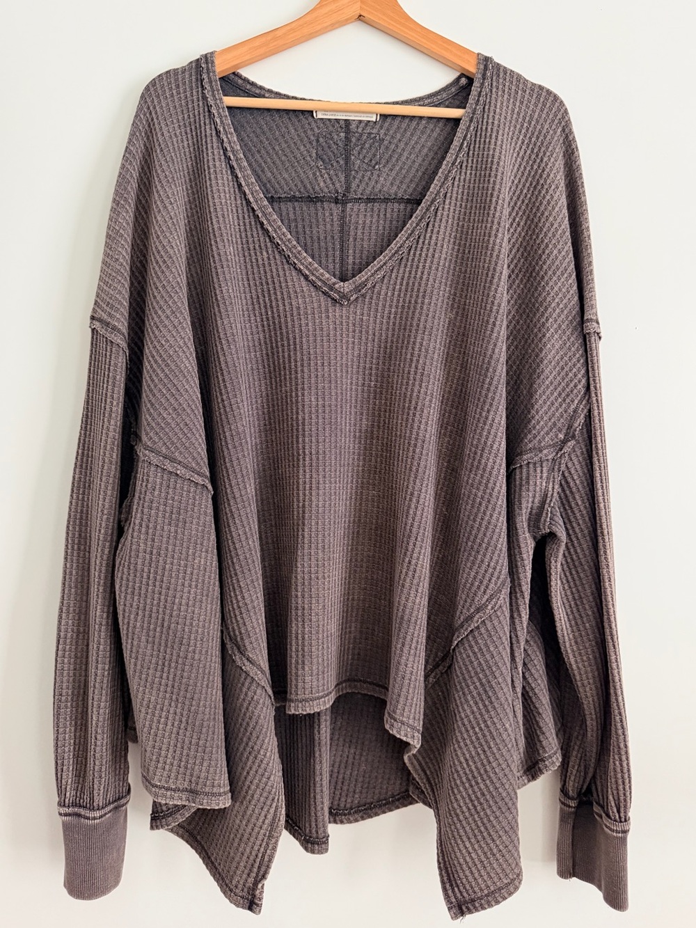 Free People Coraline Thermal Oversized V-Neck Waffle Knit